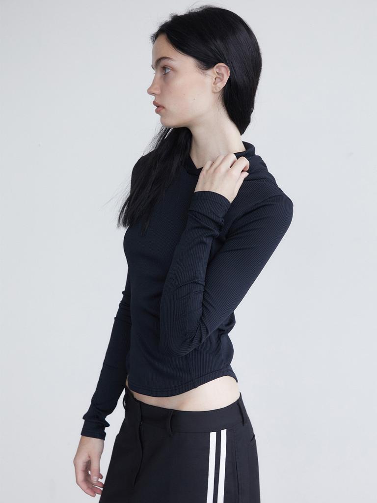 Holpeipeo Tight Ribbed Hoodie - Black