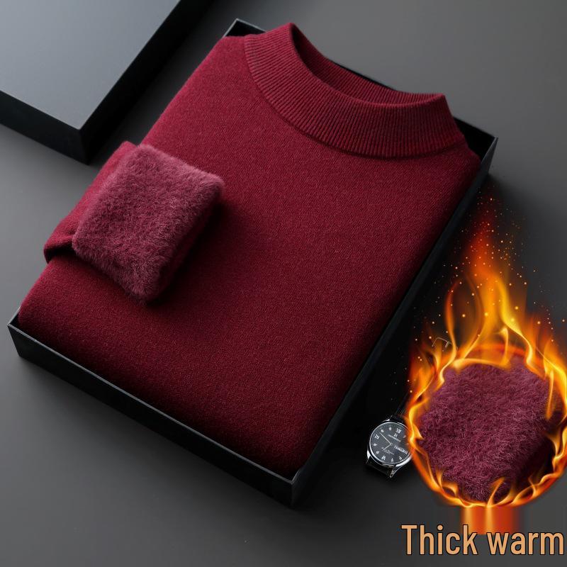 

Men s Velvet Knit Sweater - Warm Half-High Collar, Thickened Base Layer XL for 67.5-75 kg