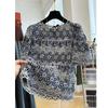 Summer Lace Hollow Out Short Sleeve Round Neck Blouse Women Elegant Embroidery Loose Fit Youthful Shirt
