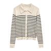 Zhao Lusi Style Striped Polo Collar Wool Knit Sweater - Women's Spring Slim Fit Long Sleeve Top
