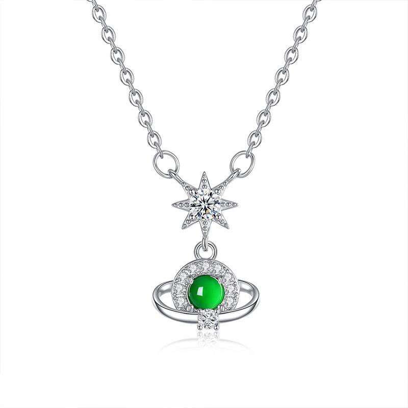 Cosmic Planet S925 Silver Necklace Does Not Fade Women's Natural Dangerous Materials Jade Premium Niche Clavicle Chain Daily Gift