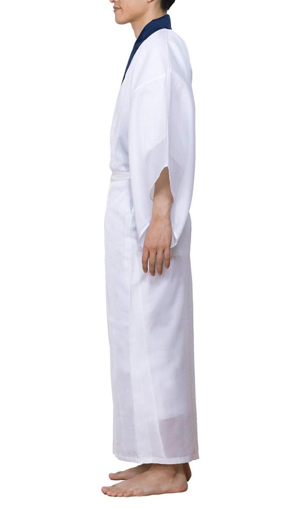 Long undergarment for with half for men white background x blue [KYOETSU] summer, silk, washable, undergarment, collar, (L, collar)
