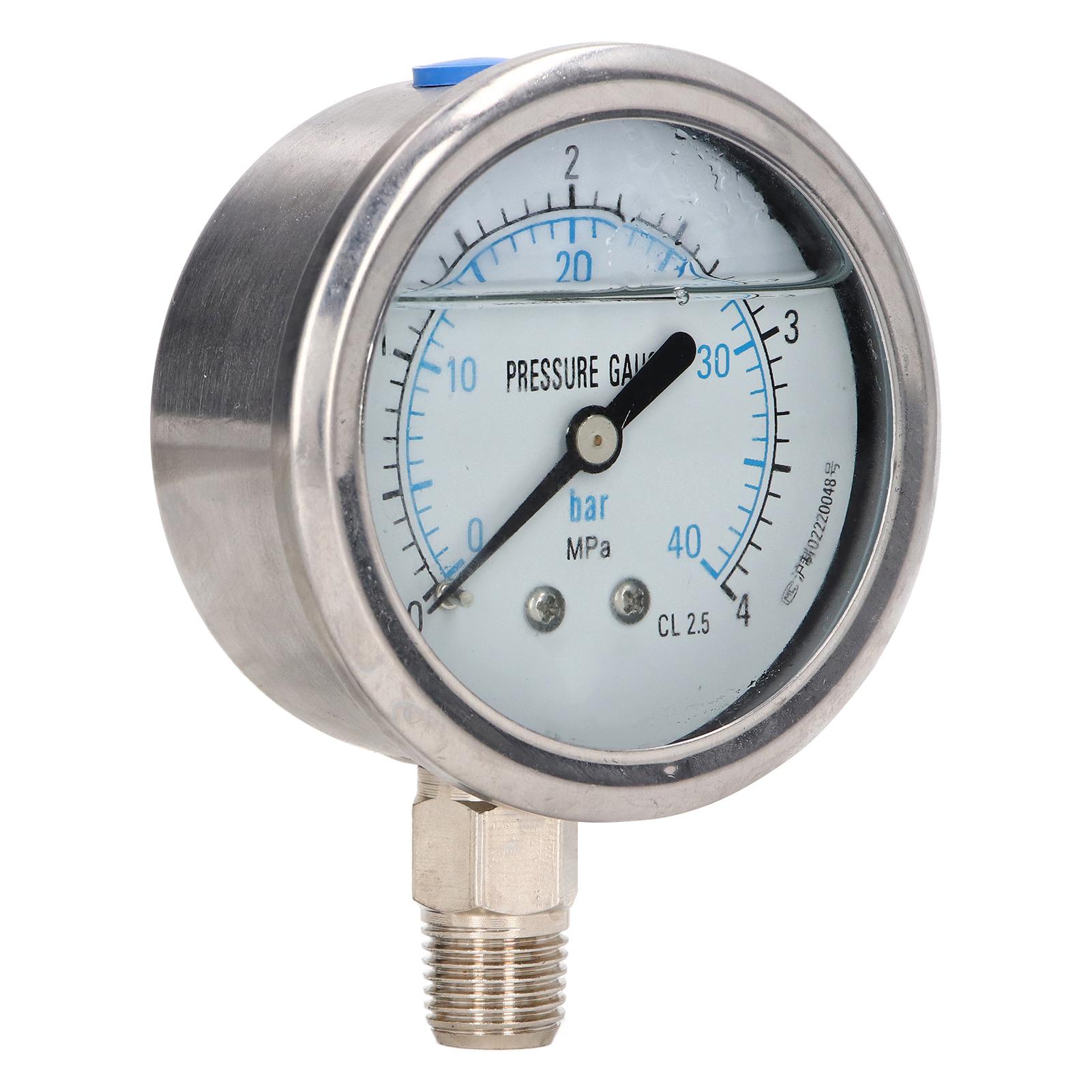 

Манометр Нержавеющая сталь Виброустойчивый Масляный манометр 1 4 дюйма NPT Нижнее подключение 0 4 МПа