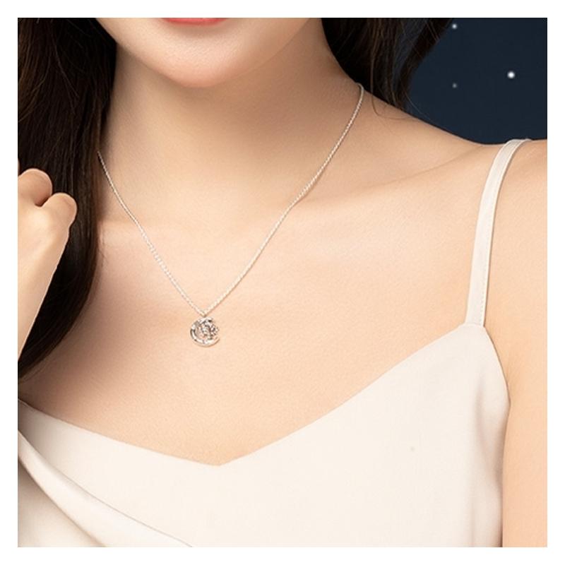 Pandora Rotating Tree of Life Moon Shape 925 Silver Synthetic Cubic Zirconia Necklace Women's Silver 392992C01