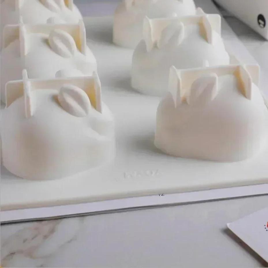 Handmade Creative 6-Grid Cartoon White Rabbit Silicone Mold Creative DIY Pudding Chocolate Candy Molds Baking Tool Candle Mould