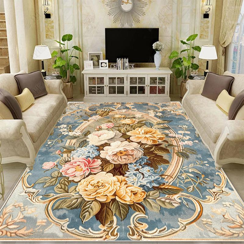 European Style Retro Decoration Carpets Living Room Flower Pattern Rugs Hall Sofa Area Rug Mat Bedroom Cloakroom Anti-Slip Floor