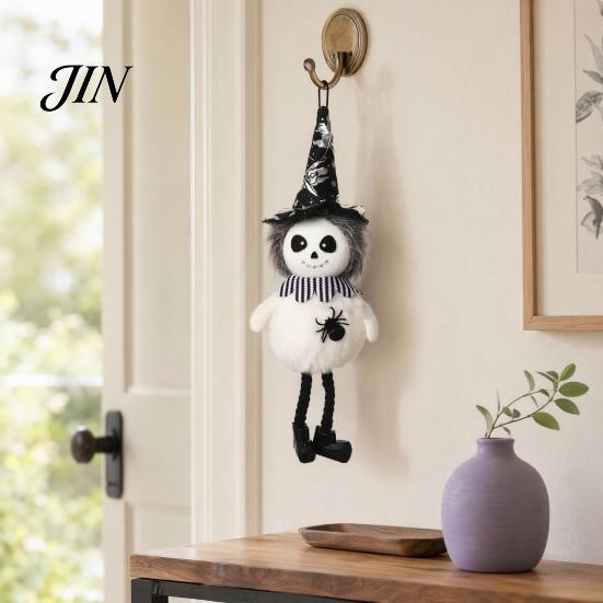 High-quality Halloween Figure Plush Pom Hanging Decoration, Pumpkin/Ghost/Black Cat/Witch Doll Creepy Witch Ornament for Tree, Porch, Window