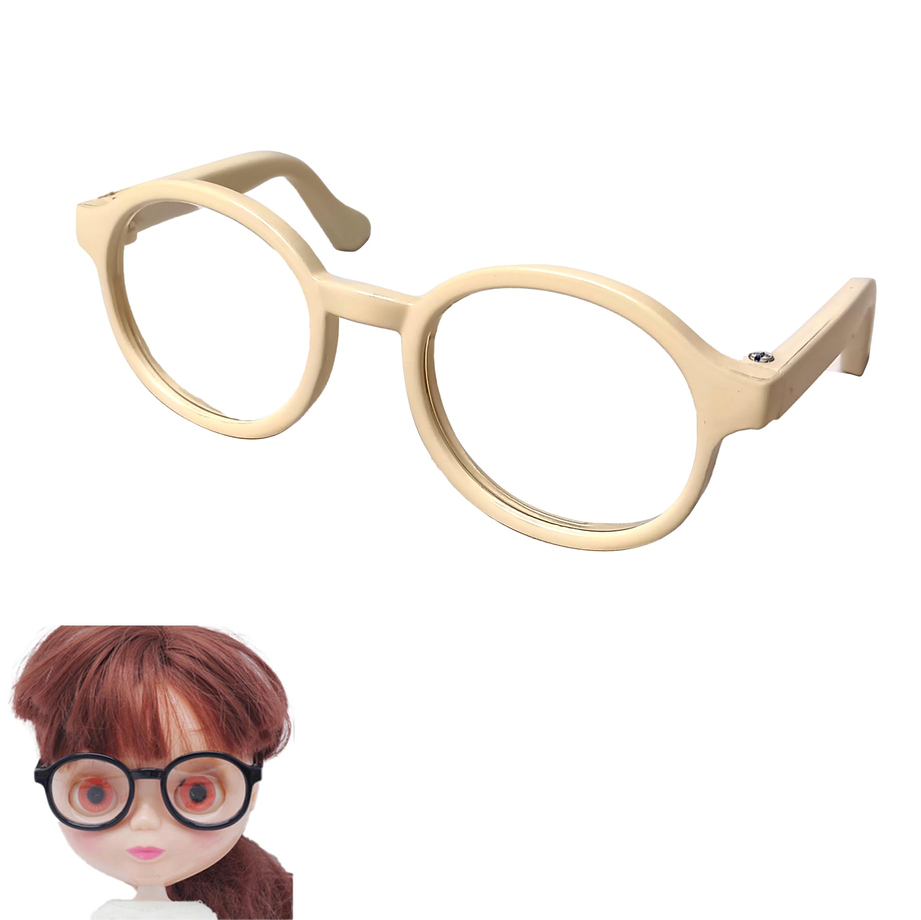 

DOYOUCOTO Plush Toy Glasses Doll, Chibi Plush, Oshikatsu, Round Glasses, Mini Doll Parts, Small Plush Toy, Pet Figure, Handmade Material (Beige, 9cm)