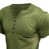 V-Neck Buttons Half Placket Short Sleeve Men T-shirt Summer Solid Color Simple Tee Shirt Streetwear
