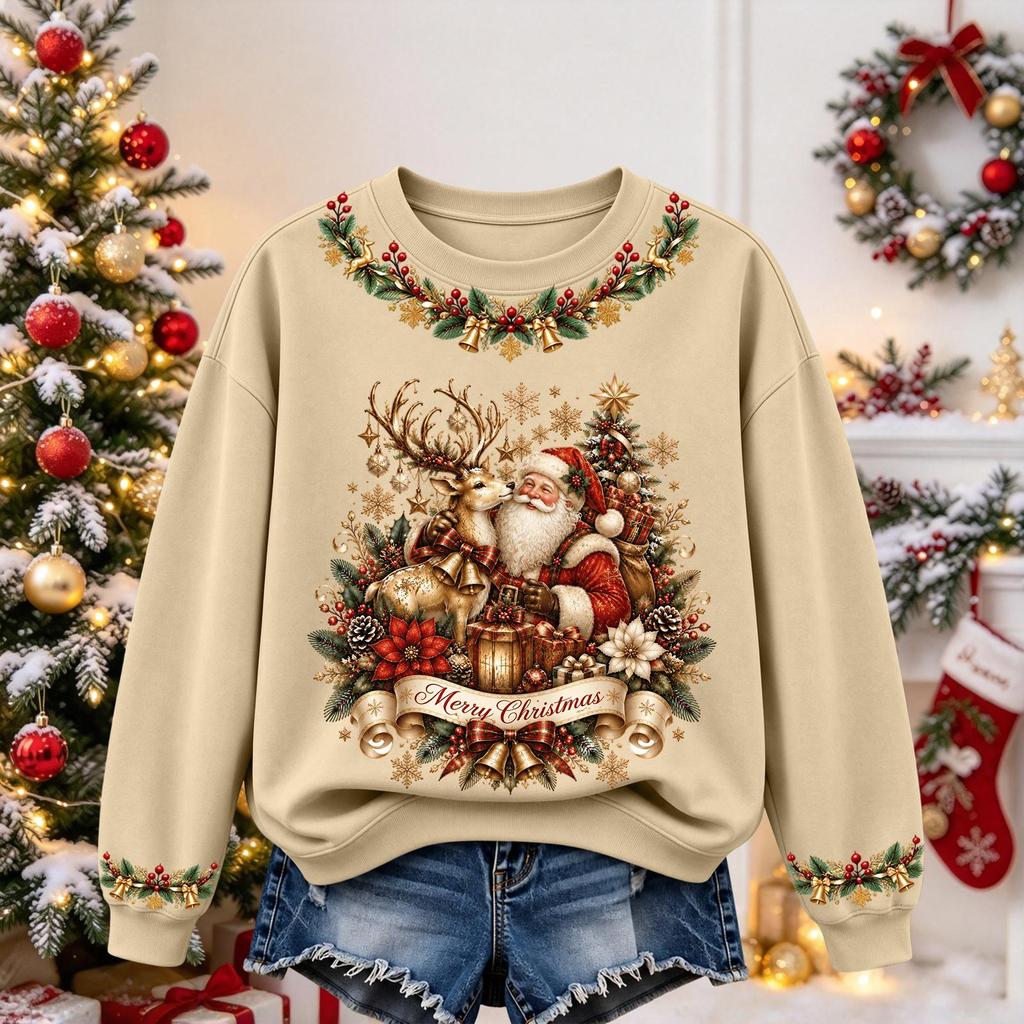 Women's Christmas Print Long Sleeve Top Casual Fall Winter Blouse for Holiday and Everyday Wear