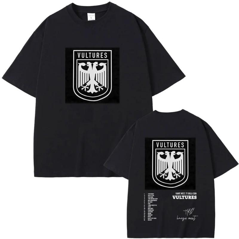 Fashion Rapper Kanye West Vultures New Music Album Graphic T Shirts Men Women Hip Hop Summer T-shirts Male 100% Cotton Tshirt