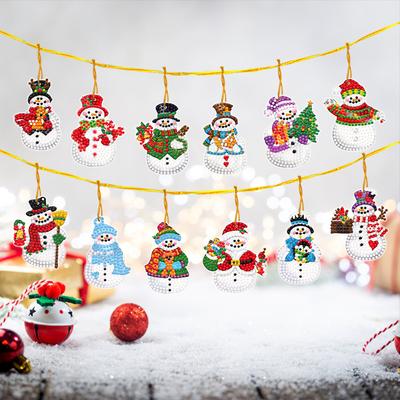 12Pcs Acrylic Christmas Theme 5D DIY Diamond Art Hanging Decorations Diamond Painting Hanging Decorations Bedroom Decoration