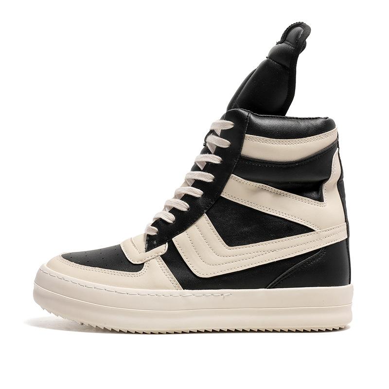 

Shoes Men s inverted triangular leather hook fashionable platform casual versatile high-top black and white splicing campus couple board shoes 44 чорний