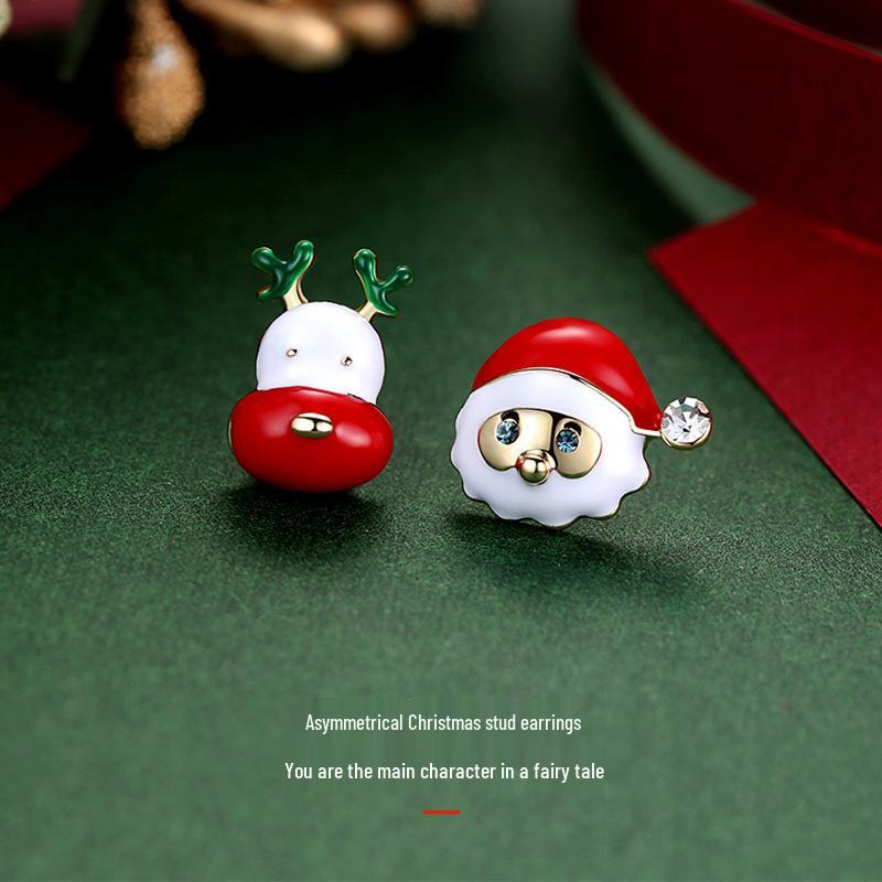 New S925 Silver Needle Christmas Collection Asymmetrical Earrings: Sweet & Cute Holiday Gifts for Women