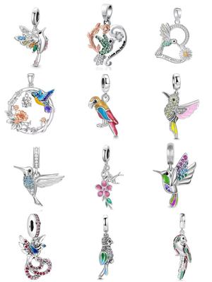 New Flamingo Dangle Beads Pendant Fit Original  Bracelet Jewelry Shiny Colored Zircon Birds Charms Gift S925 Silver Plated