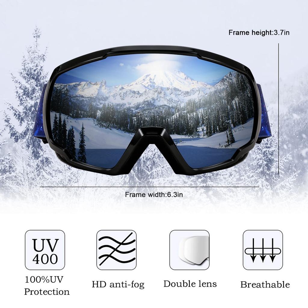 Karsaer Lyžařské brýle pro muže a snowboard UV400 Sférové Dvojité pro B7148 Ženy, Proti zamlžování, Brýle, OTG, Ochrana, Čočka, Unisex, Mládež,