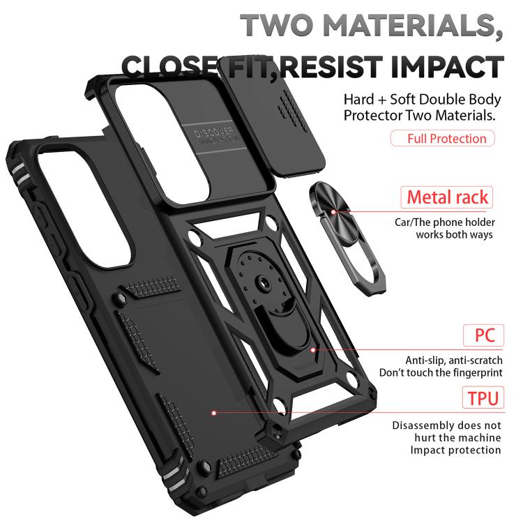 Sliding Camshield Ring Holder Magnetic Phone Case For Samsung Galaxy S26 5G, PC+TPU Military Grade Drop Protection Heat Dissipation Protective Cover