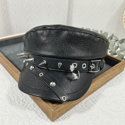 Trendy Black Women's Beret Pu Leather British Style Newsboy Cap Vintage Captain Caps Women's Accessories