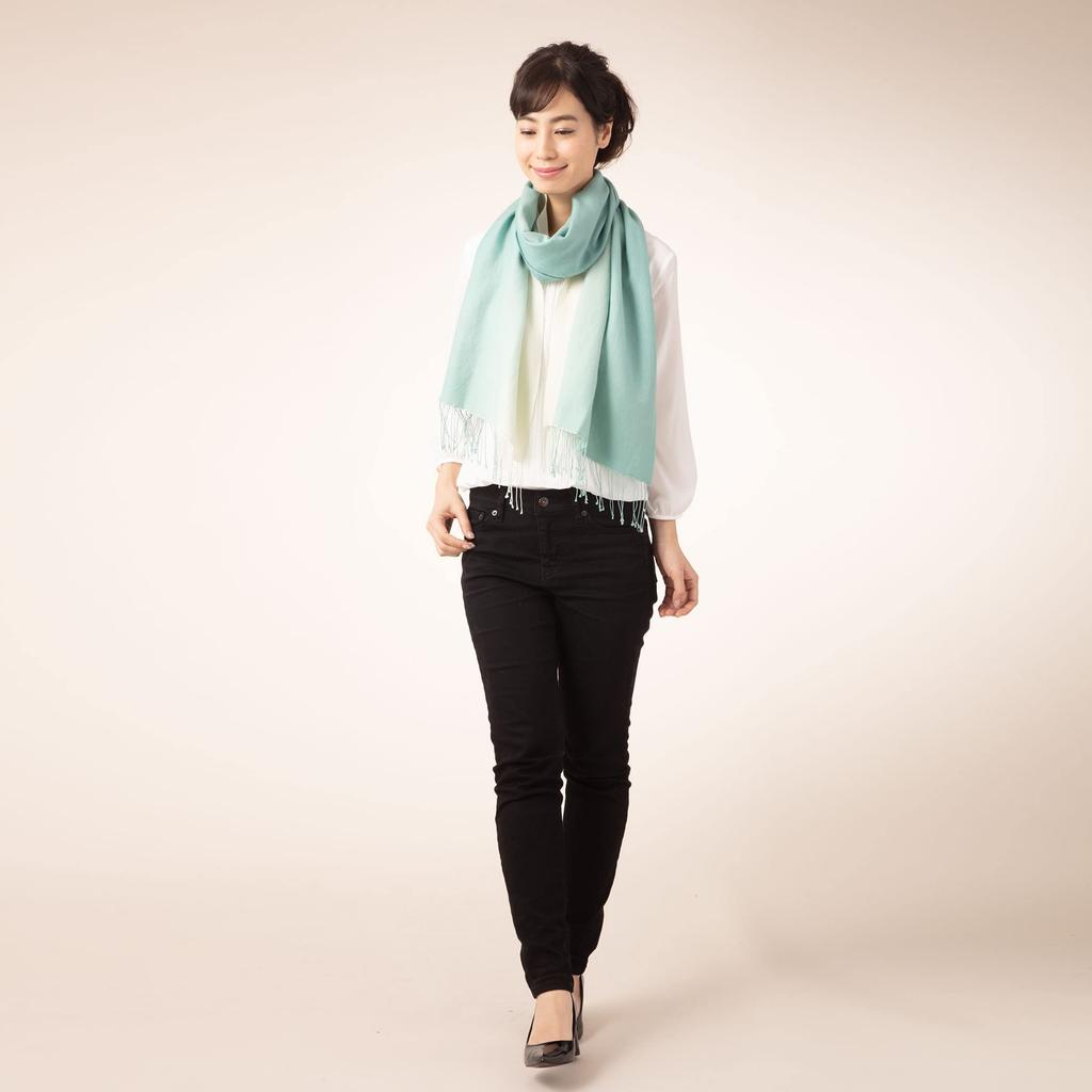 Cashmere Silk Gradient Stole 45x180cm Ice Green Gift Box Included [Pashmina Collection]