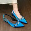 Crystal Women Mid Heels Sandals Wedges Pointed Toe Elegant Summer Woman Shoes 2025 Pumps Sandalias De Mujer