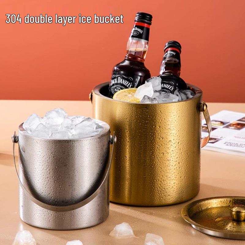 3L Stainless Steel Ice Bucket with Thick Handle, Double-Layer Insulation for Beer, Wine, and More