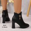 Damen Winter Stiefeletten aus Kunstleder klobiger hoher Absatz kurze Stiefel Übergröße bequeme Stiefel für reife Damen