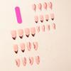 Brown Almond-Shaped French Tip False Nails with Irregular Lines, Removable Nail Art Patches