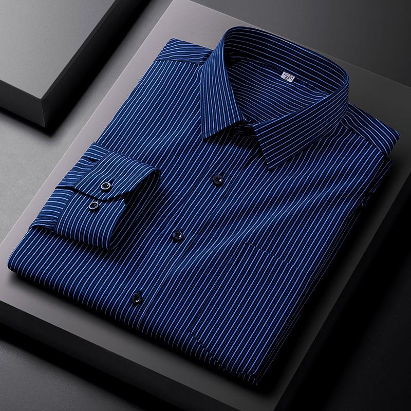 Men Formal Shirt Long Sleeve Office Solid Color Striped Fashion Business Pocket White Social Pocket Shirt Men's Clothing S-5XL