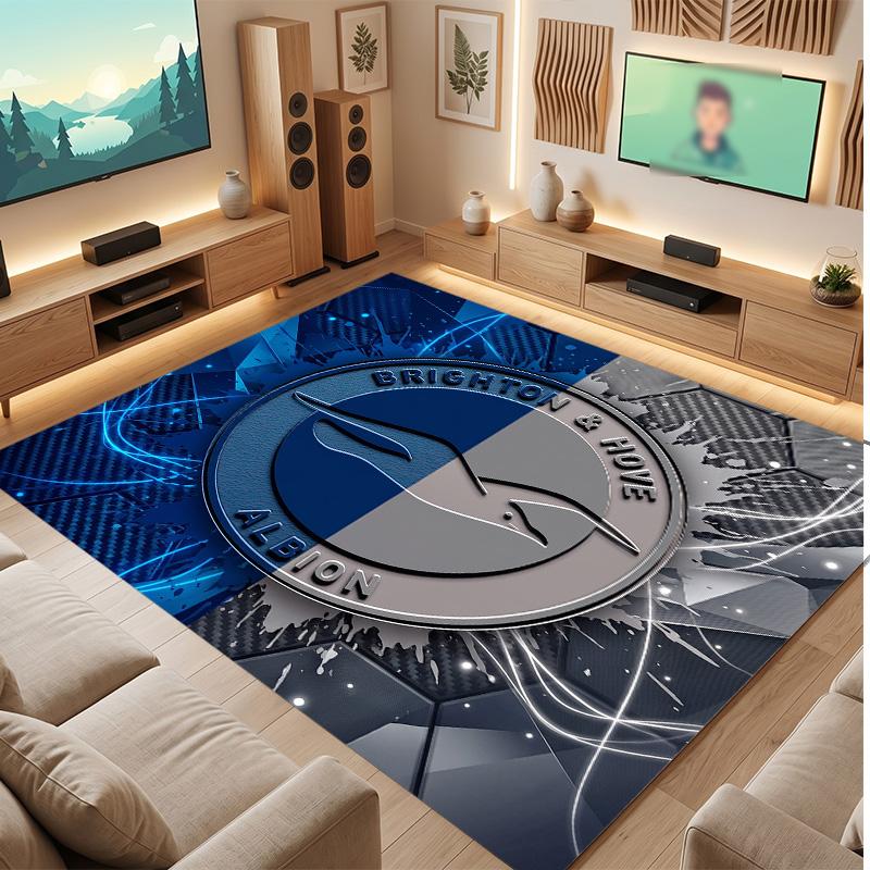Brighton & Hove Albion Football Print Crystal Velvet Rug, Comfortable Water Absorbent Non Slip Indoor Floor Carpet