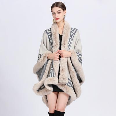 Winter Damen Schal Umhang Pelzkragen Jacquard Schal Umhang Große Strickjacke Lose Jacke