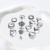 13 stk Ringer Vintage Rhinestone Dekor Hollow Out Polert Rustfritt Utskåret Star Crown Skilpadde Form Utsøkt Kuckle Ring Sett Lady Finger Smykker