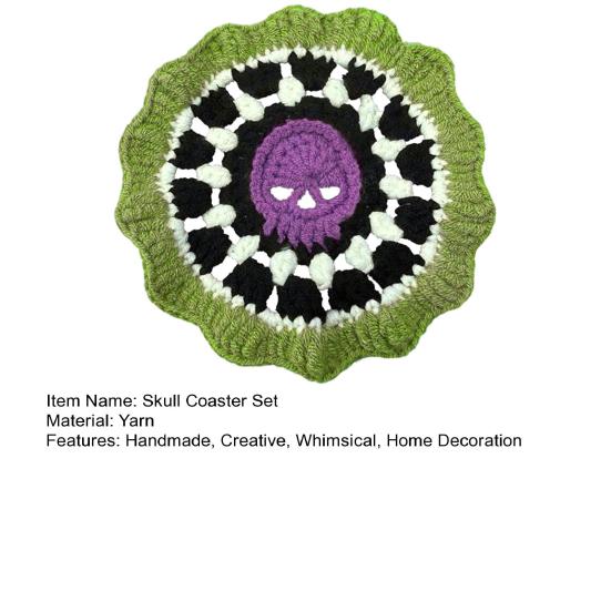 Brainy Skull Coaster Handmade Crochet Skeleton Tabletop Decor Hand Knitted Drink Cup Mat for Home Bar Decor