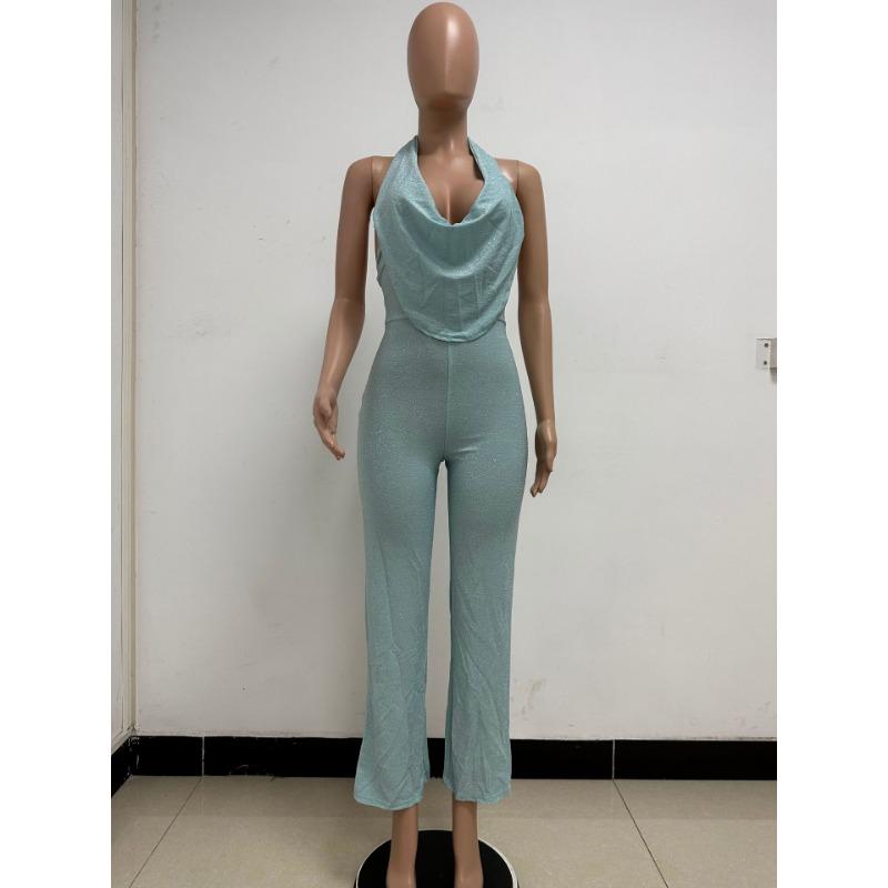 Dame sommerjumpsuit med halterneck og ermeløs passform