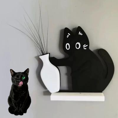 Gato Negro Empujando Jarrón Decoración Colección Bigotes de Gato y Caja de Recuerdos Imán de Nevera Decoración para Hogar Oficina Regalo Perfecto para Amantes de los Gatos