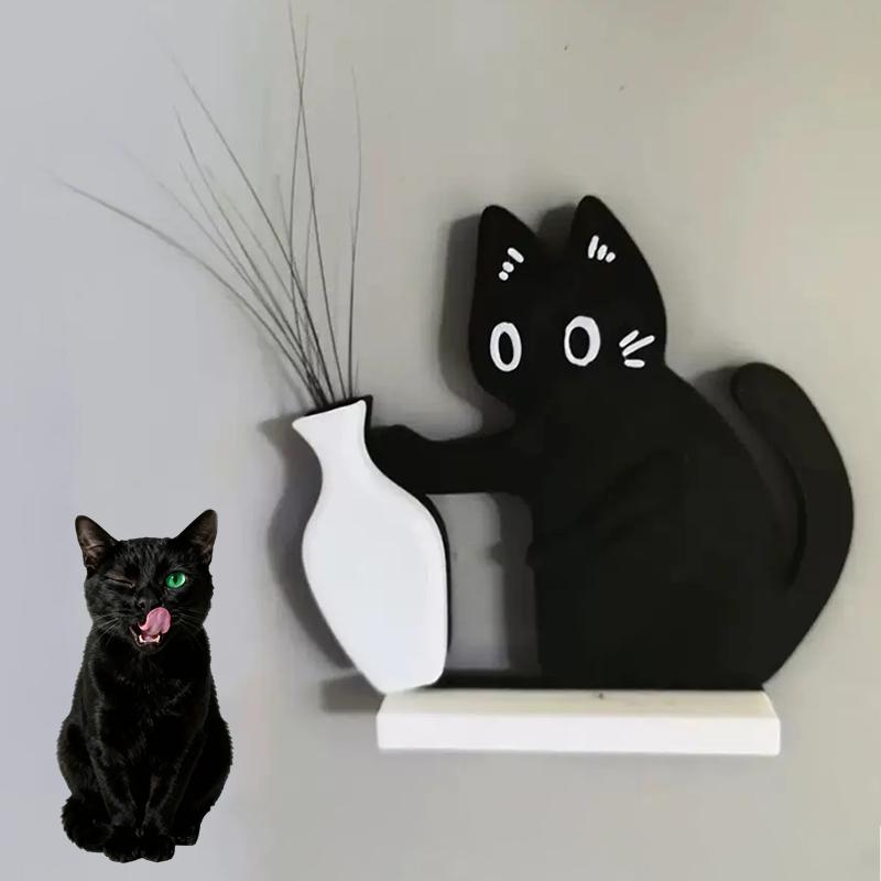 Schwarze Katze schiebt Vase Deko Katzenbart Sammlung & Erinnerungsbox Kühlschrankmagnet Heim Büro Deko Perfektes Geschenk für Katzenliebhaber