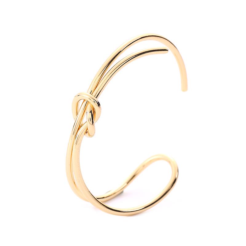 European Trendy Knotted Open Cuff Bracelet - Classic Gold Women's Jewelry, Personalized Cool Style