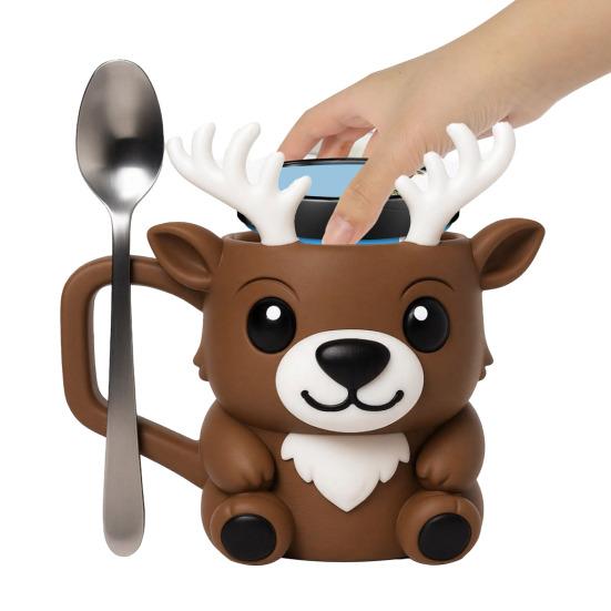 Reindeer Ice Cream Pint Holder with Spoon Slot Thermal Protection Cup Coaster Animal Shape Christmas Ice Cream Cup Holder