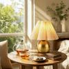 Brass Gold Table Lamp Walnut Wood Grain Night Light Shelves Ambient Night Light  Living Room Decor