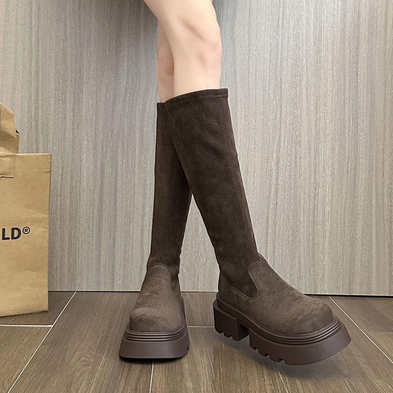Maillard Retro Small Thick-soled High Boots French Women's Boots Thin Boots Autumn and Winter New Fashion Boots Suede