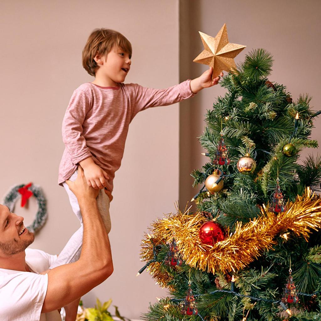 2D Flat Rock Wooden Guitar Christmas Tree Decorations Guitar Instruments Used For Home Holiday Party Xmas Tree Decor Pendant