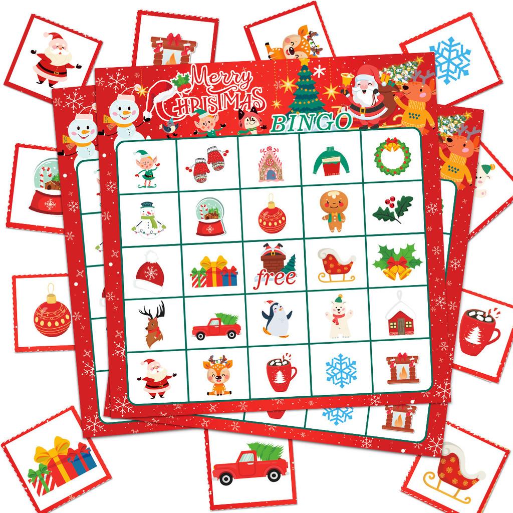 Bingo Christmas Theme Game Santa Snowman Paper Cards Set Family Holiday Fun Play