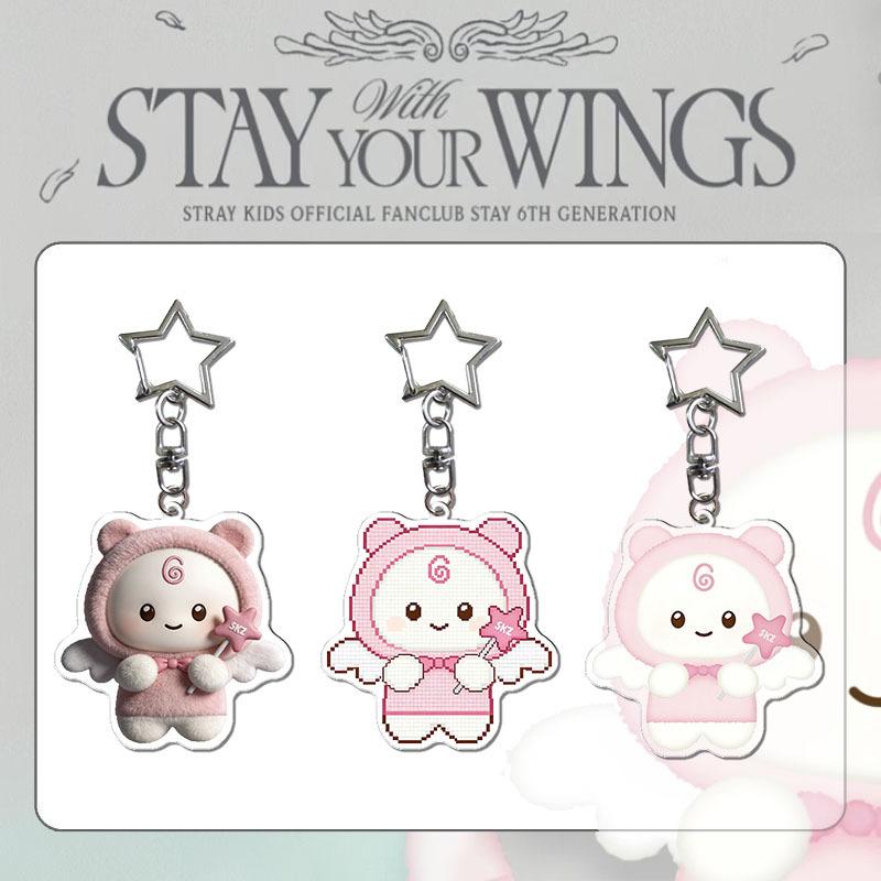 Stray Kids STAY WITH YOUR WINGS Acrylic Keychain, Cute Cartoon Angel Character Bag Charm Key Ring, Kpop Merchandise Collectible Gift for Fans