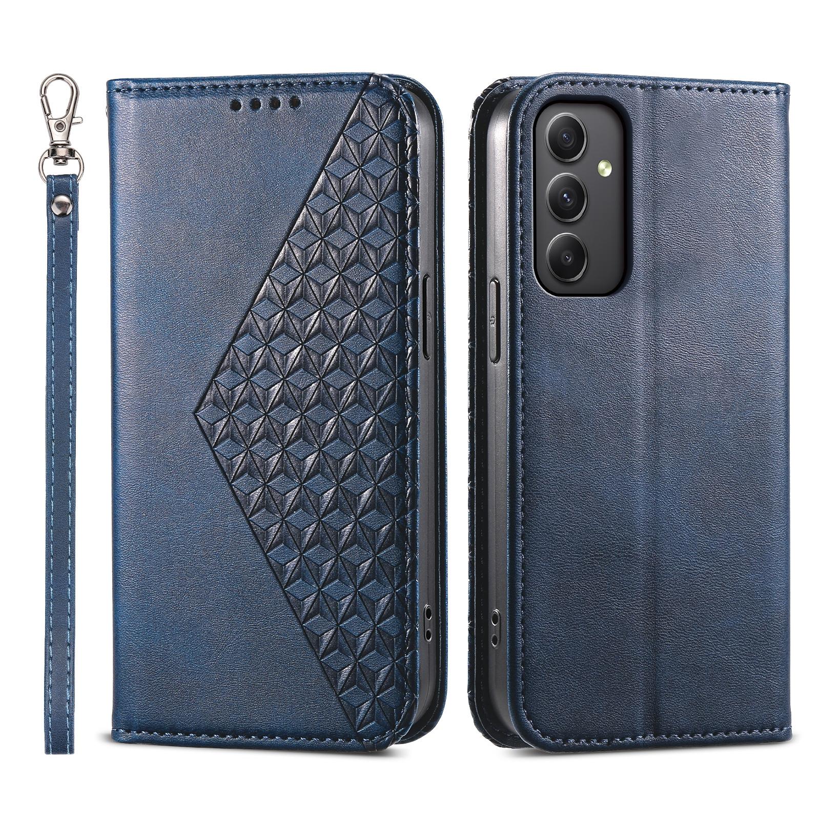

For Samsung Galaxy A35 5G Case Splicing Rhombus PU Leather+TPU Wallet Cover Blue