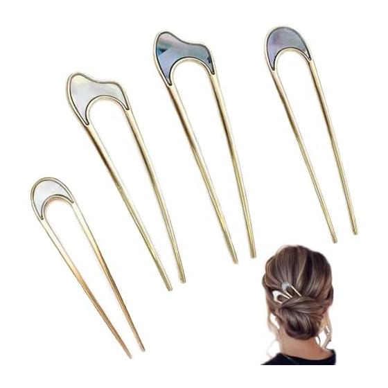 4 Pcs U-Shaped Hairpins Metal U Pins for Hair Buns Updos Japanese Style Everyday Hair Accessories Gold
