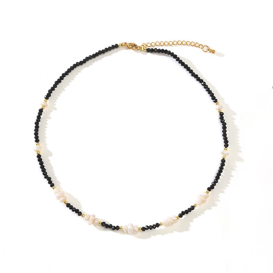 Special-Shaped Baroque Freshwater Pearl Black Spinel Necklace Niche Temperament Retro Black Crystal Collarbone Chain Women