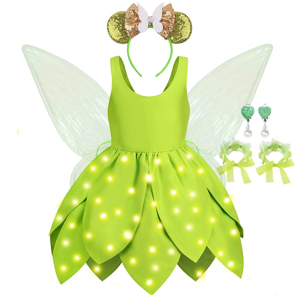 Robe de Fée Campanule pour Bébé Fille Enfant Modèle Feuille Verte Elfe de la Forêt Costume Cosplay Bambin Cosplay Tenue Halloween Carnaval 4T Tag-120 white