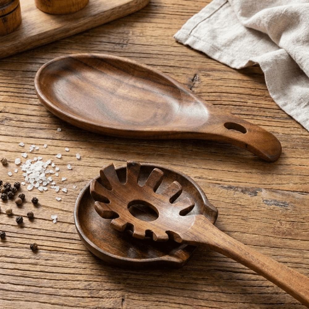 Rustic Ladle Rack Natural Rice Spoon Storage Rack Organizer Tray Spoon Rest Dining Table