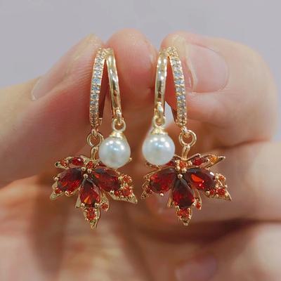 Rot Zirkon Maple Leaf Tropfen Ohrringe für Frauen 2023 Neue Mode Hochzeit Engagement Party Schmuck Zubehör