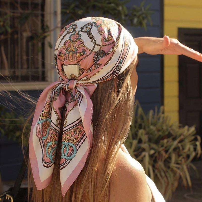2026 Satin Square Scarf Women Paisley Hijab Elegant Print Silk Neckerchief Shawl Wraps Headband Handle Hair Accessories Bandana