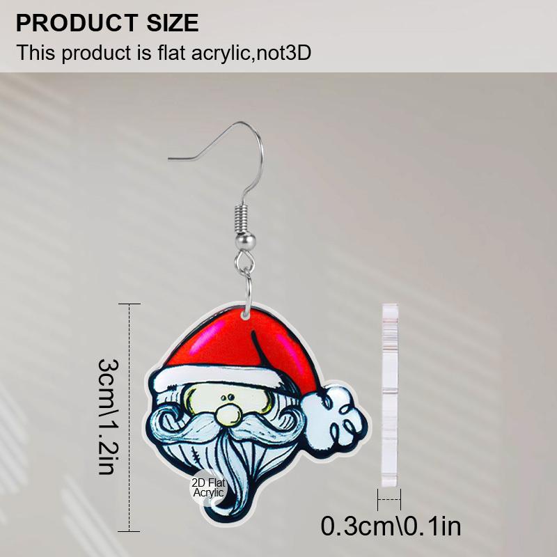 2D Flat Santa Claus Dangle Earrings, Lightweight Acrylic Material, Suitable for Women, Ideal for Party Gifts, Jewelry, and Christmas Gifts.